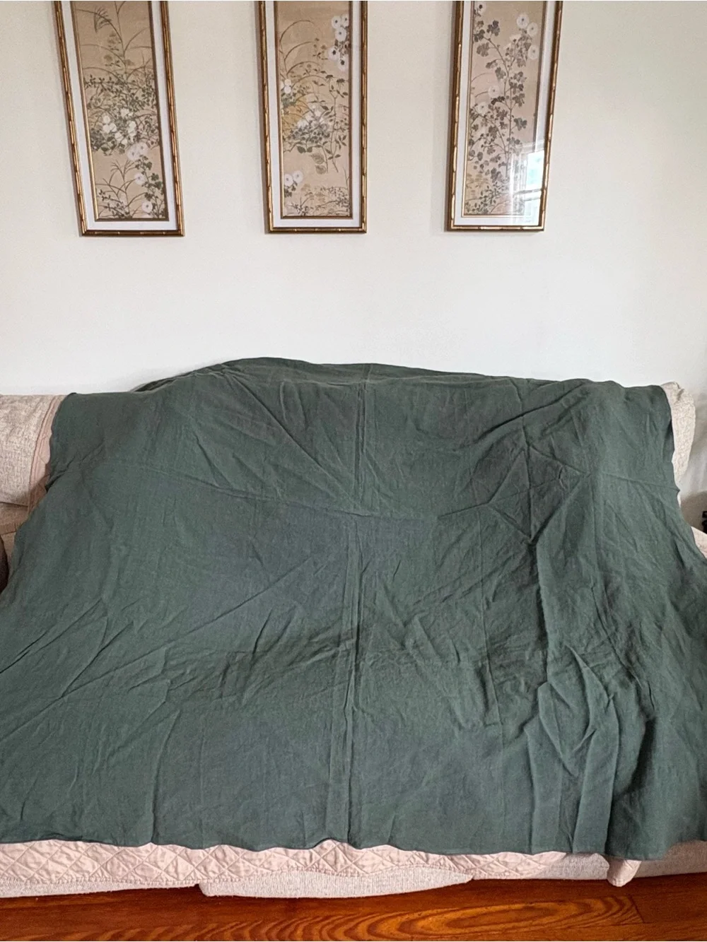 Caravane French Brand Selena Tablecloth washed 100% Linen Forest Green‎ 180x180